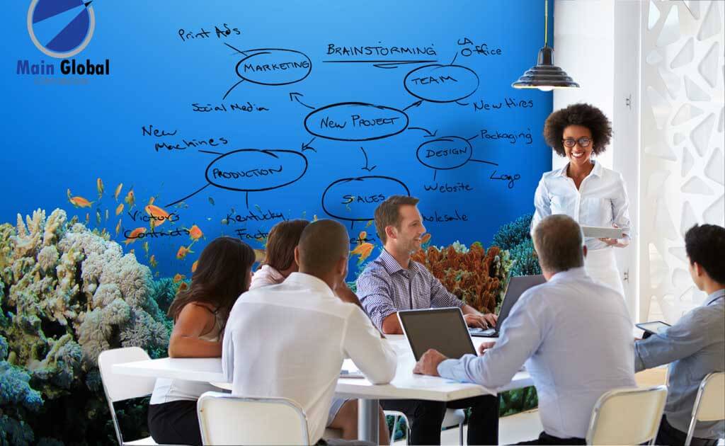 Image of landscape theme design zero ghosting writable fishes wall covering