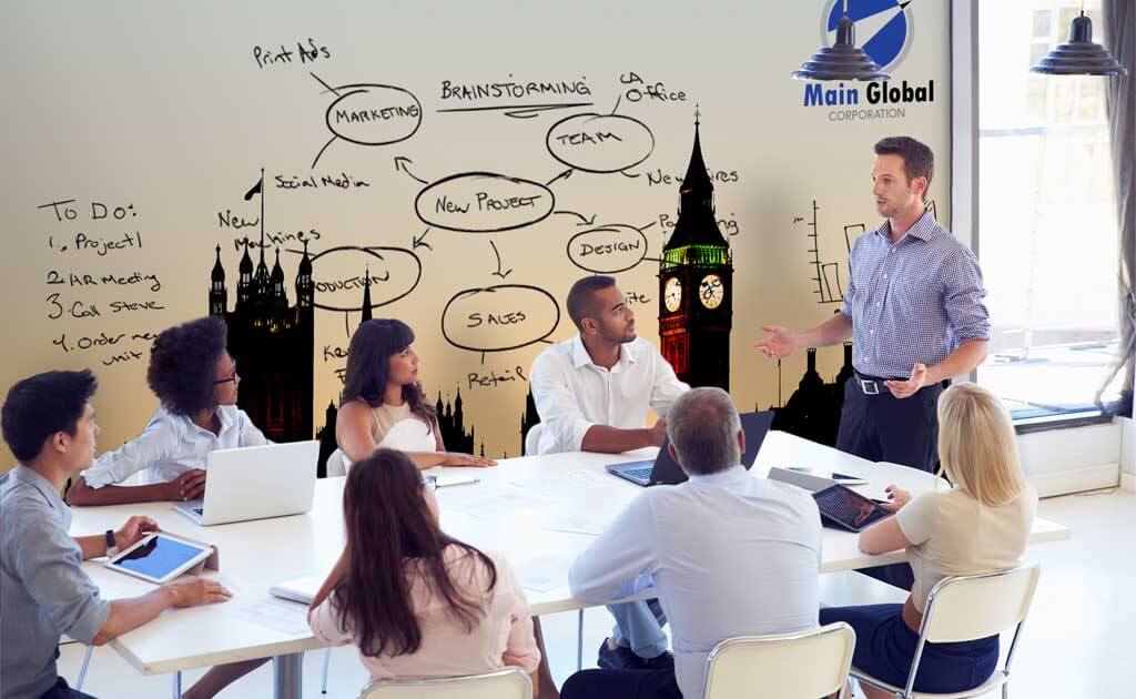 Image of Skyline theme design zero ghosting writable London wall covering