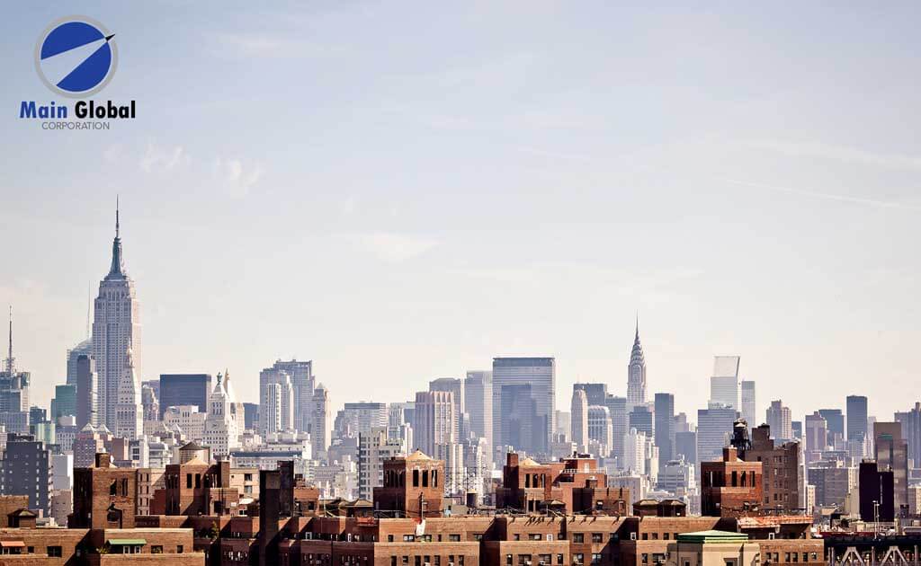 Image of Skyline theme design zero ghosting writable New York wall covering
