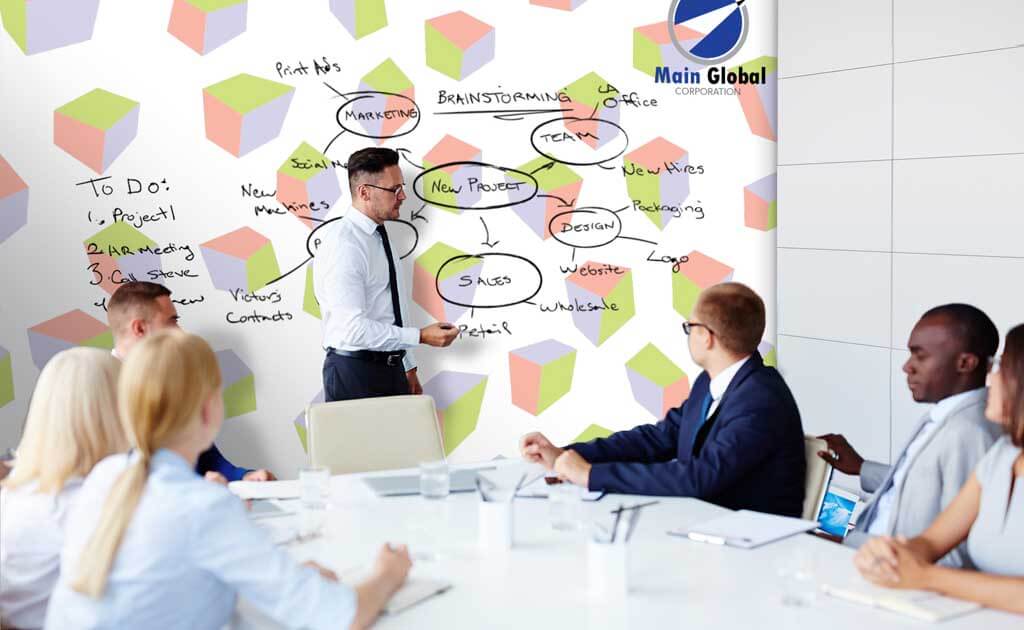 Image of Pattern theme design zero ghosting writable skewed cubes wall covering