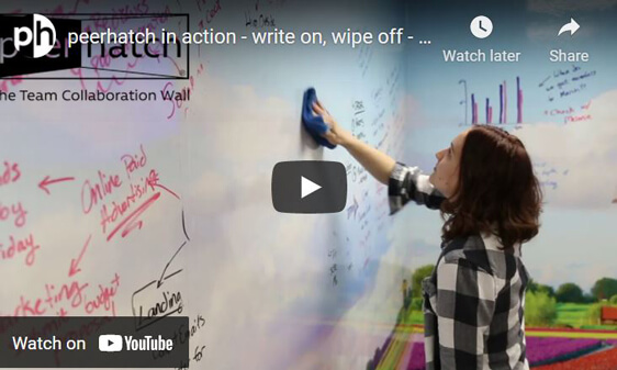Image of peerhatch in action - write on, wipe off - non-ghosting writable wall covering click to view video